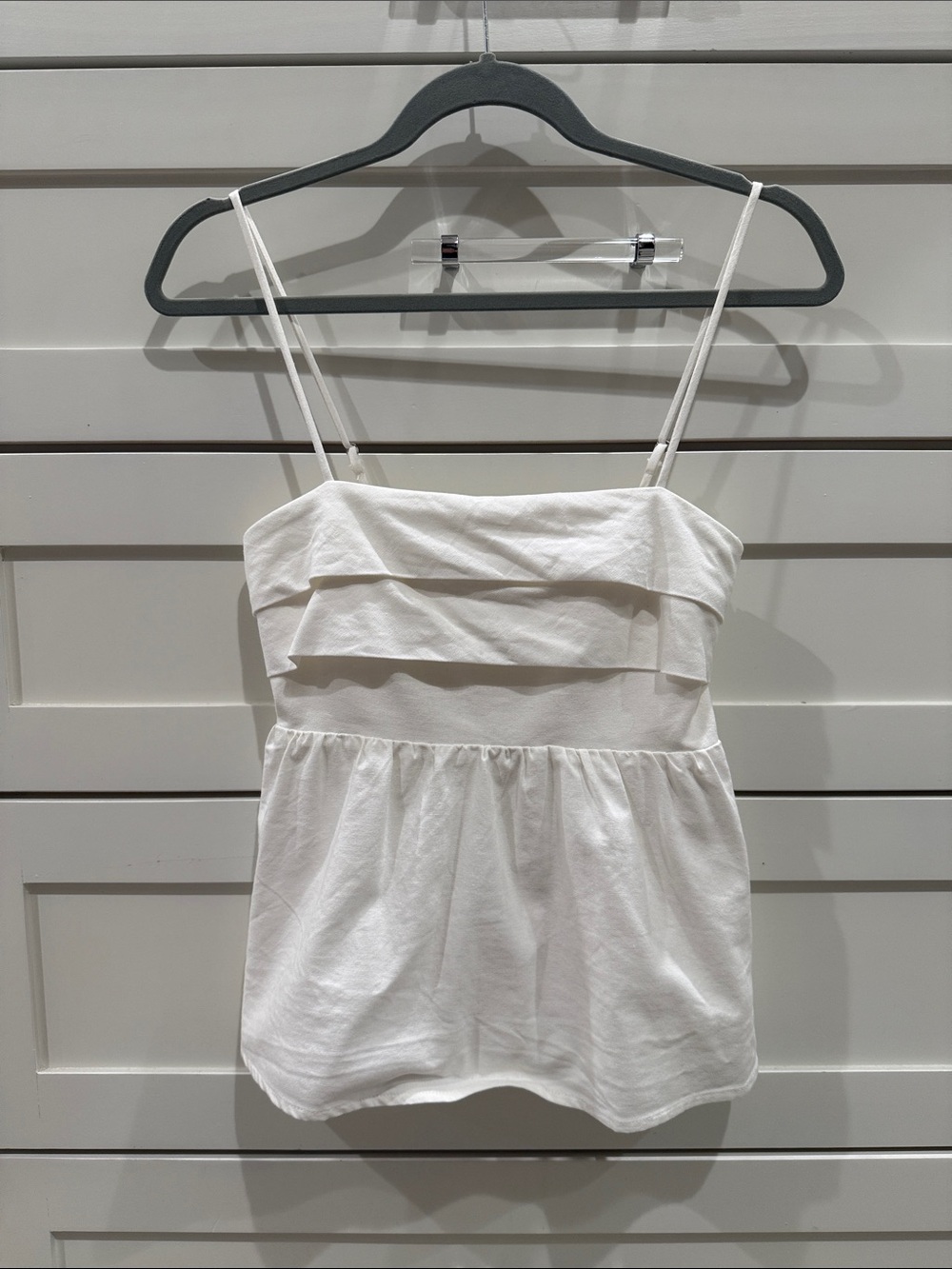 Crescent White Ruffle-Front Spaghetti Strap Camisole